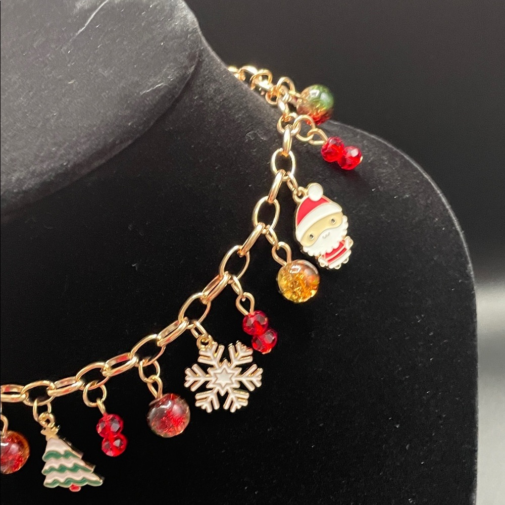 Christmas Charm Necklace with Red and Green Beads - 14.5”-17.5” - Picture 4 of 5